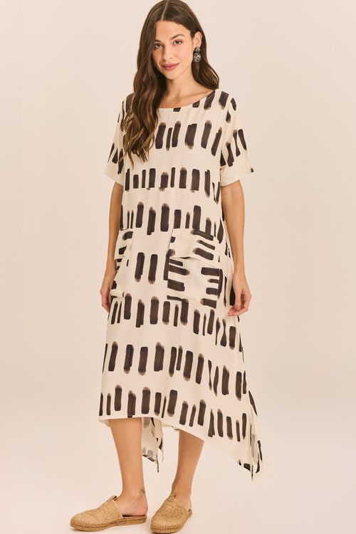 Vestido Estampado Nozinho Manga Curta PINTURA PB