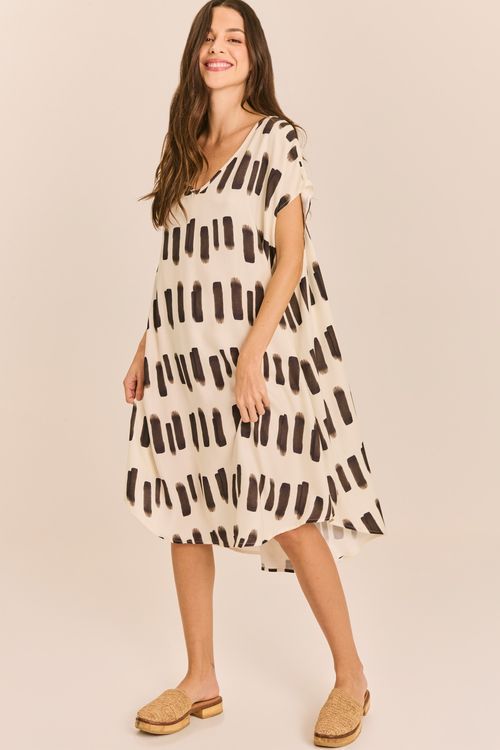 Vestido Estampado Prega nas Costas PINTURA PB