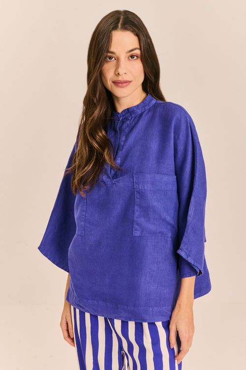 Blusa Linho Ampla Bolsos e Abertura Frente
AZUL
