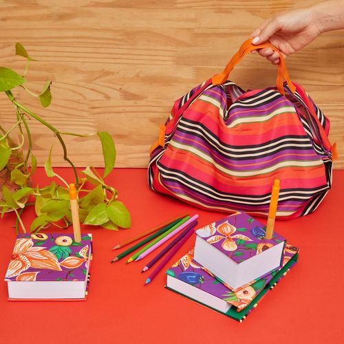 BLOCO 10X10 COM MINI TOTE FLORAL FRUTA / LISTRA FRUTA