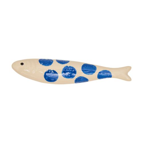 Sardinha de Cerâmica Colorida BRANCO COM BOLAS AZUL MAR