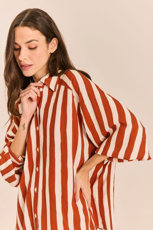 Blusa Estampada Quadrada com Recortes LISTRA CANELA