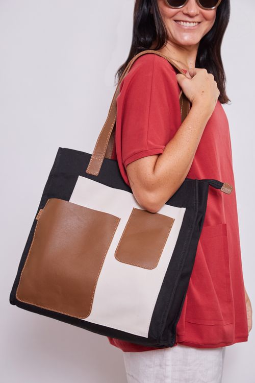 Bolsa de Lona Bolso Couro PRETO/MOGNO