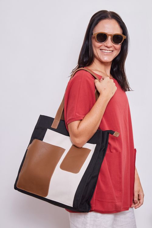 Bolsa de Lona Bolso Couro PRETO/MOGNO