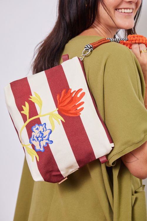 Necessaire Lona Trinângulo G com Chaveiro LISTRAS VINHO
