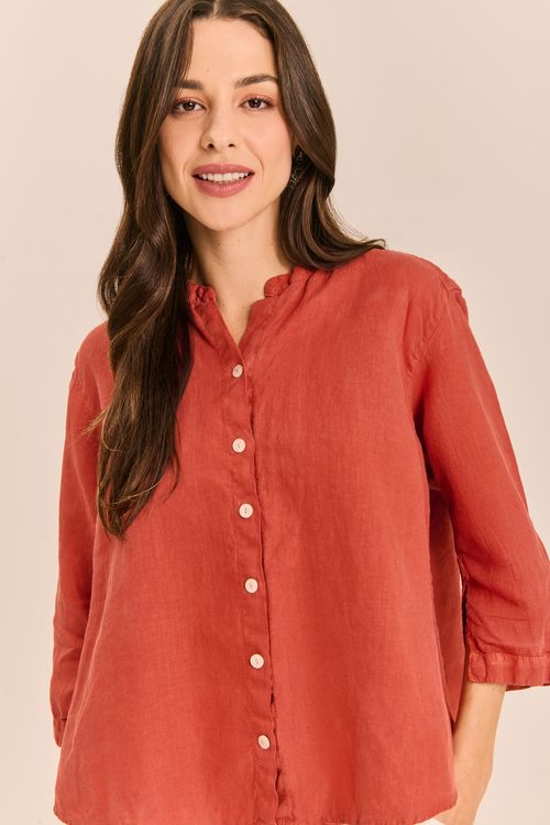 Blusa Linho Gola Padre GOIABA