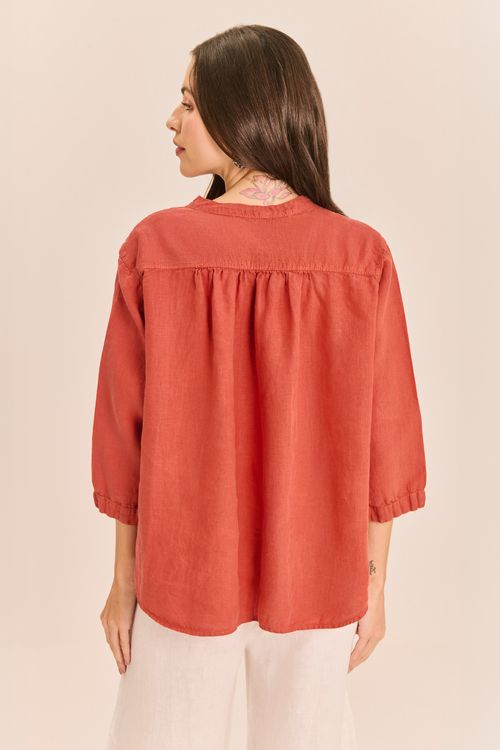 Blusa Linho Gola Padre GOIABA