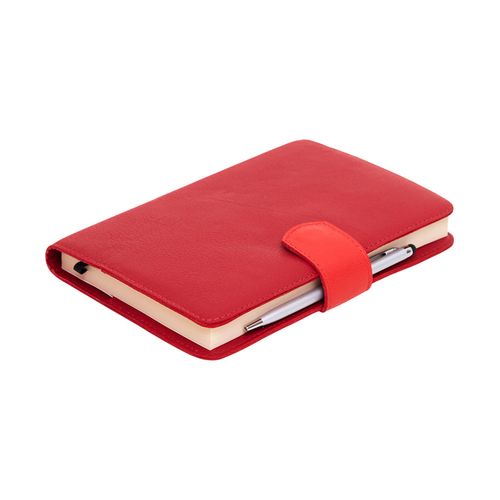 Agenda Diária Couro Lingueta Pesponto Luxo com Caneta 2026 VERMELHO/CARMENE