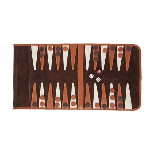 Jogo Gamão Couro Camurça MARROM/OFF