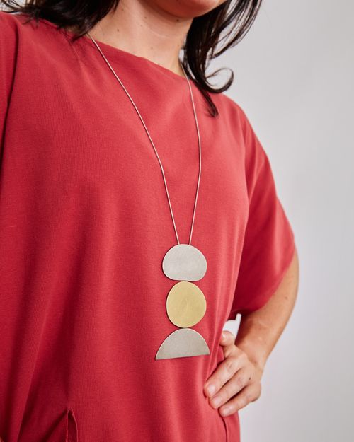 Colar Círculo Oval e Meia Lua PRATA / DOURADO / COBRE