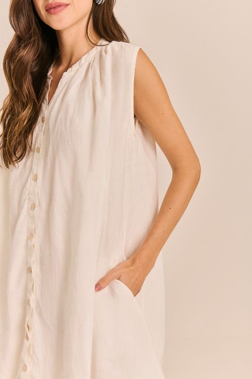 Vestido Linho Abertura Frontal OFF