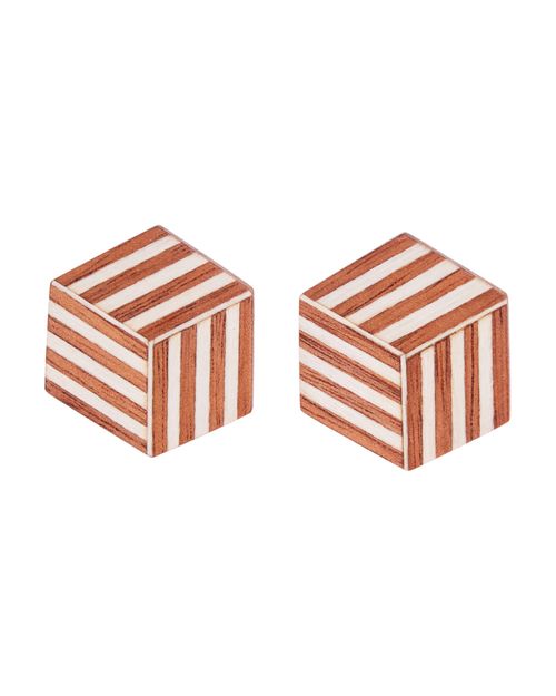 Brinco Marchetaria Cubo MADEIRA C/ BRANCO