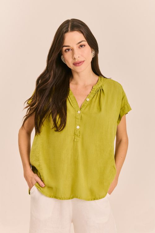 Blusa Linho Bata com Botões VERDE