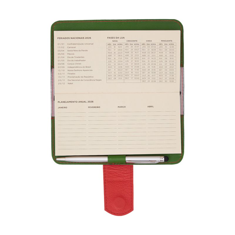 AGENDA_COURO_LINGUETA_PESPONTO_BOLSO_COM_CANETA_2026_CLOROFILA_COM_CARMENERE_AG1858_PAPEL_CRAFT_6
