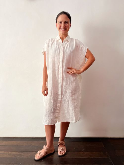 Vestido Linho Chemise Santorini Pequeno Fenda Lateral OFF