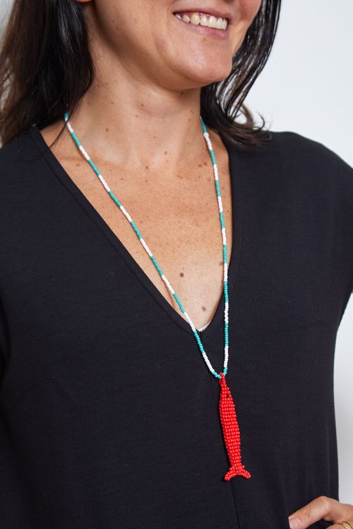 Colar Miçangas Peixe Longo VERMELHA