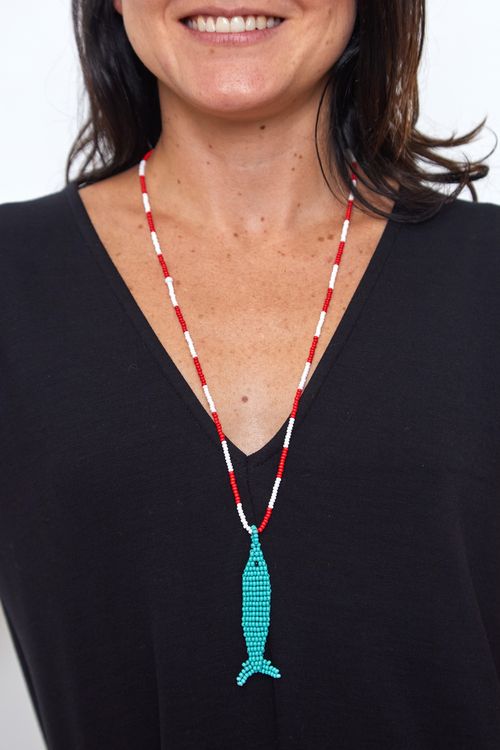 Colar Miçangas Peixe Longo TURQUESA