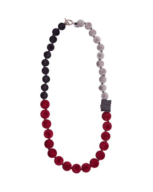 Colar Bolas Suede VINHO/PRETO/CINZA