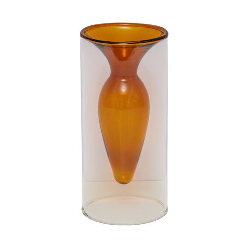 Vaso Vidro Duplo Ambar 8x8x17 cm