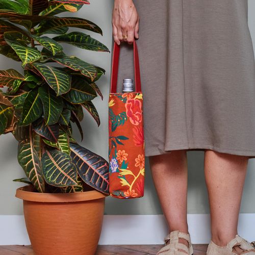 Porta Vinho Lona Estampada Alça Couro FLORAL QUADRI