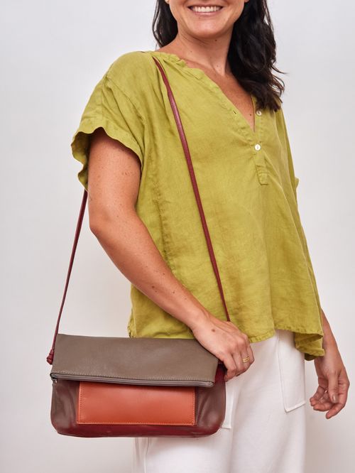 Bolsa de Couro BailinhoTricolor PIMENTA/CANELA/CONCRETO