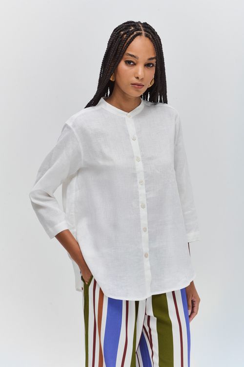 Blusa Linho Gola Padre OFF