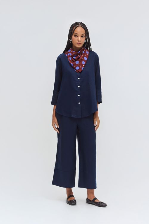 Calça Linho Recorte na Barra MARINHO