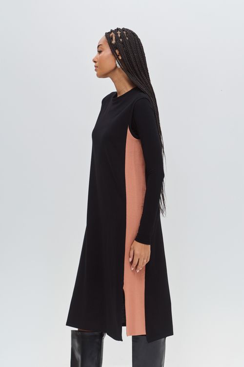Vestido Malha Detalhe Lateral com Camiseta PRETO/MOCHA