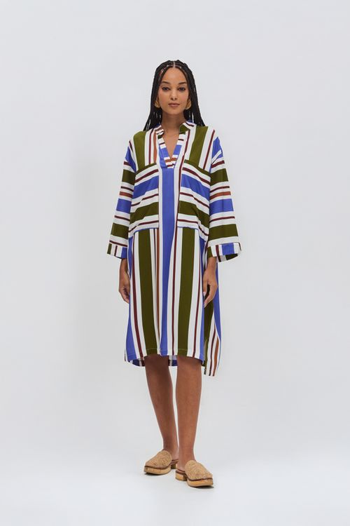 Vestido Estampado Gola Padre Bolsos Grandes LISTRAS INVERNO