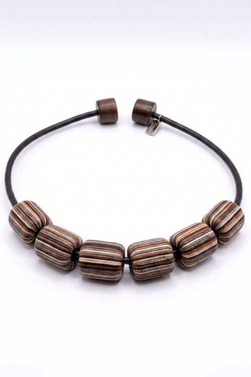 Colar Nuts Couro e Fio COBRE/CINZA/PRETO/OFF