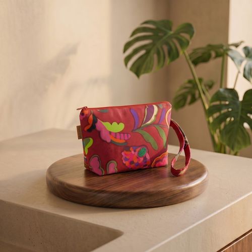 Nécessaire Oxford Dublado FLORAL BORDO COLAGEM BEBEL